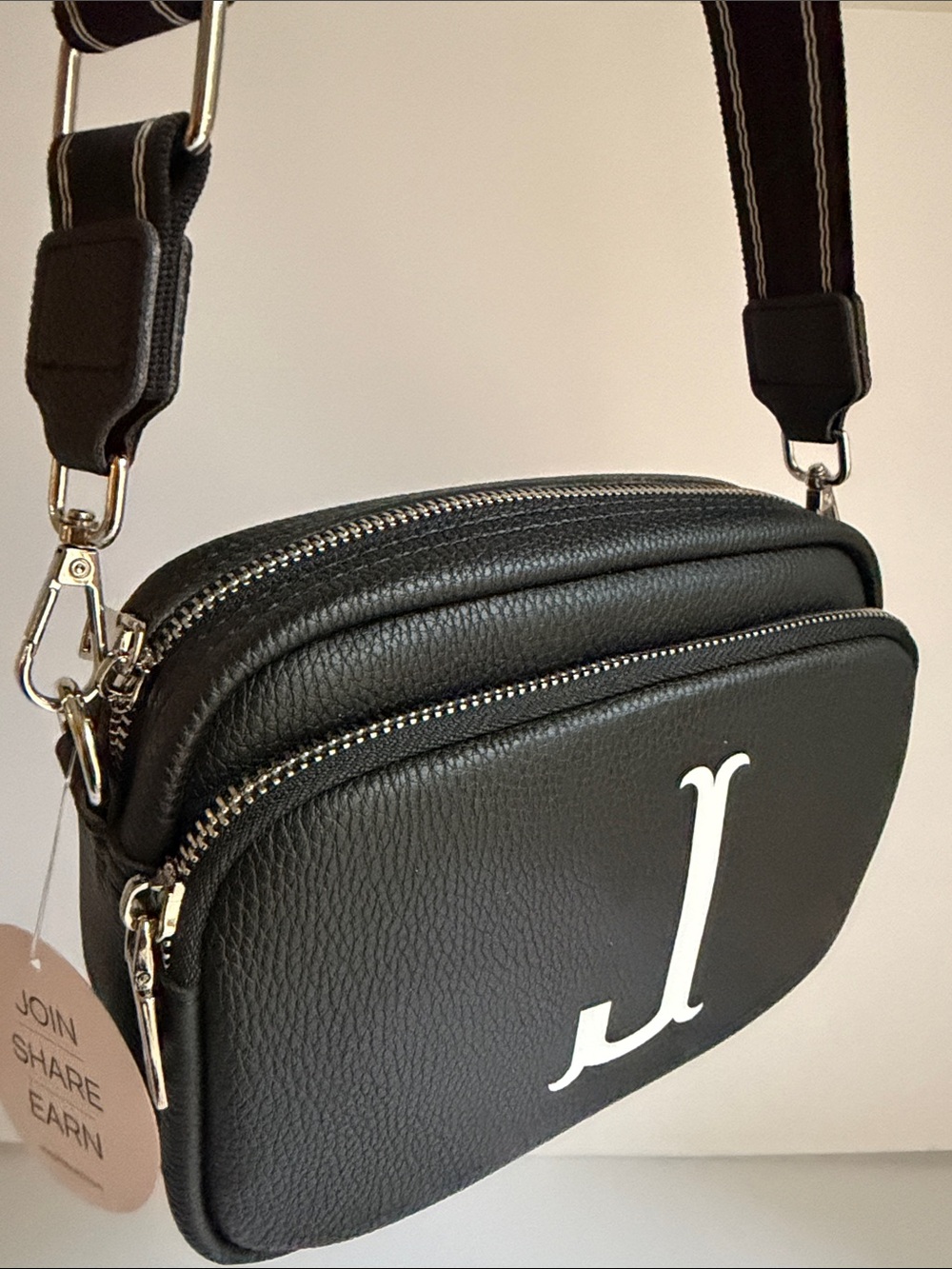Black Women's Crossbody Bag with Initial Accent J initial NWT